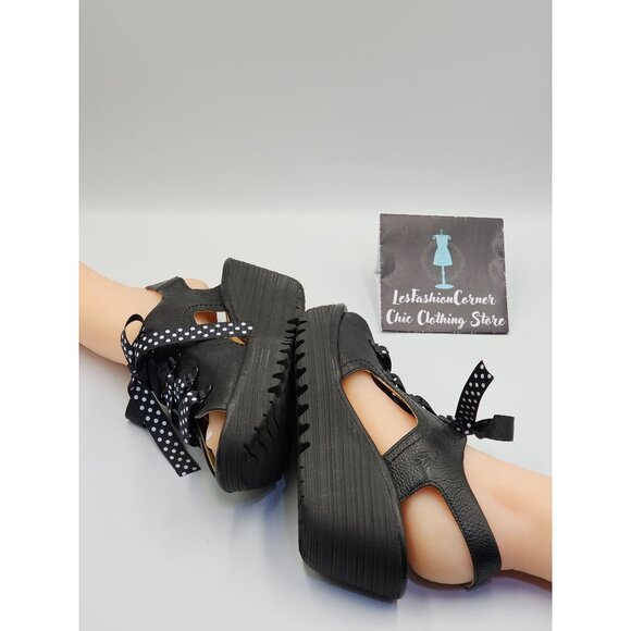 Fly London Black Wedges with Polka Dot Bow - Picture 11 of 16